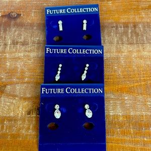3 Pairs of New on Card CZ Bridal Style Earrings